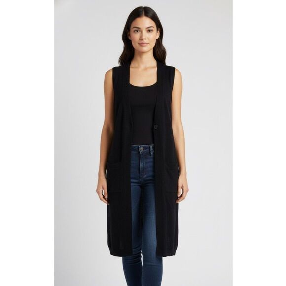 Theory Minareeya Black Cashmere Sleeveless Cardigan Size TP - Picture 2 of 8